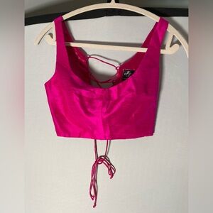 Harleen Kaur Hot Pink Lace-Up Crop Top Blouse Indian Party Wear New Wedding